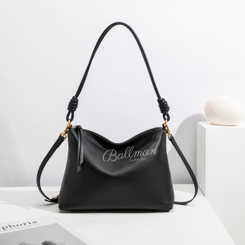 H98087 genuine leather women hobo crossbody bag with knotted shoulder strap gold hardware soft relaxed silhouette detachable long strap