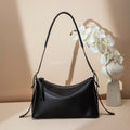 Ballman H98093 black leather shoulder bag with contrast stitching, large capacity adjustable strap women handbag