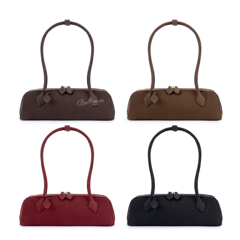 Ballman XK001 retro leather baguette bag, long top handle zipper closure women handbag