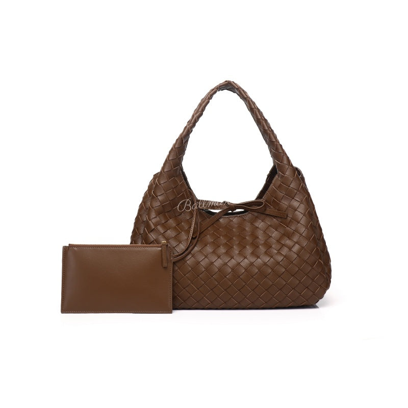 Ballman XK005 brown leather woven hobo bag with matching inner pouch large capacity women shoulder handbag