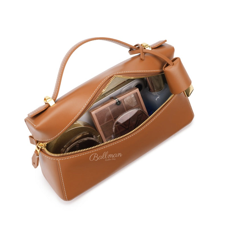 Wholesale Custom Leather Box Handbag Double Zipper Lock Decor Detachable Shoulder Strap XK002
