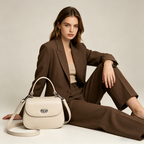 Genuine Leather Curved Saddle Handbag, Top Handle Rotating Turn?Lock Detachable Crossbody Strap For Daily Use 8108?36# | Custom Logo ODM OEM Wholesale