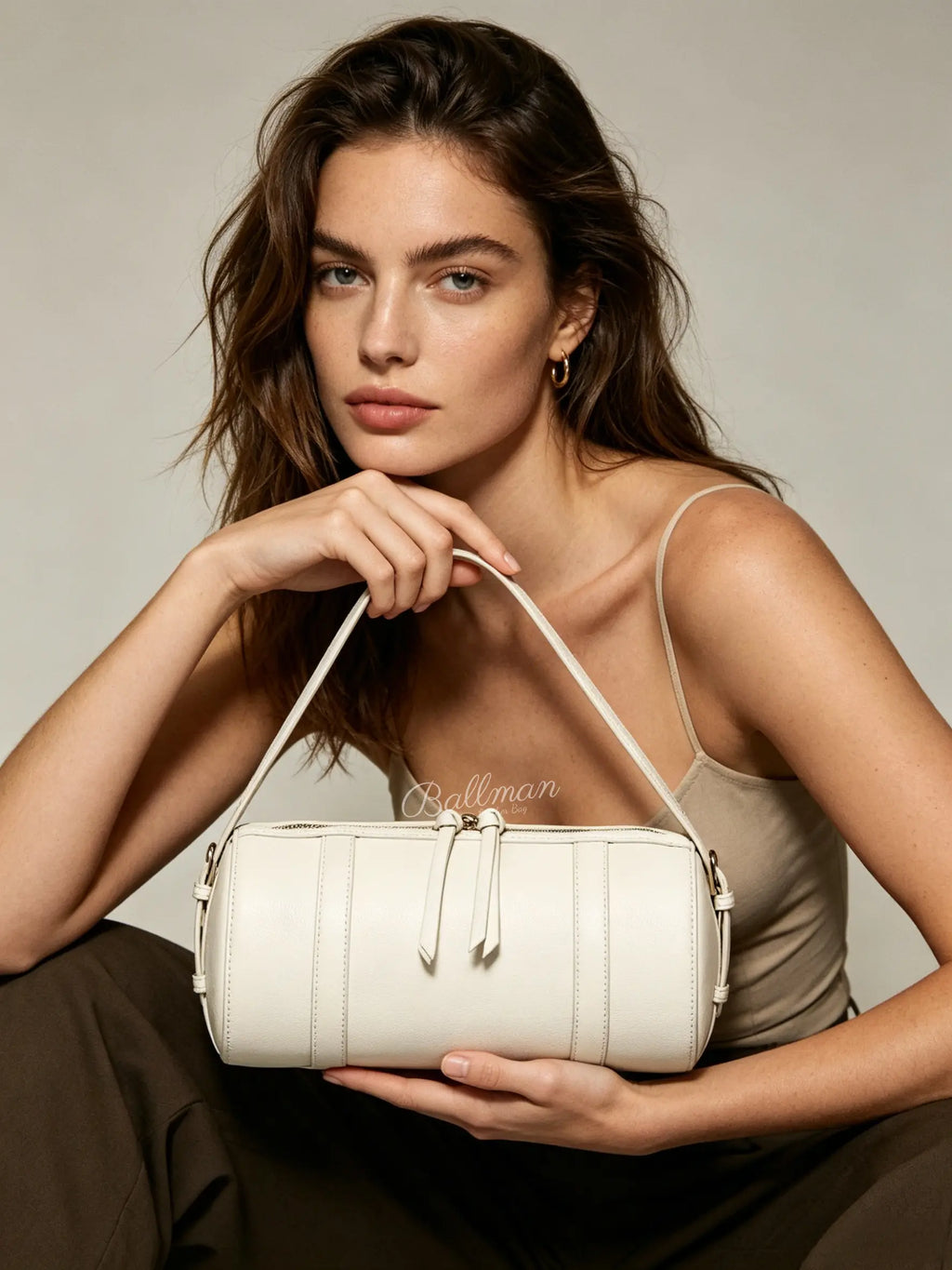 Custom 8108-50 Leather Cylinder Crossbody Bag Wholesale OEM ODM Ladies Barrel Shoulder Bag