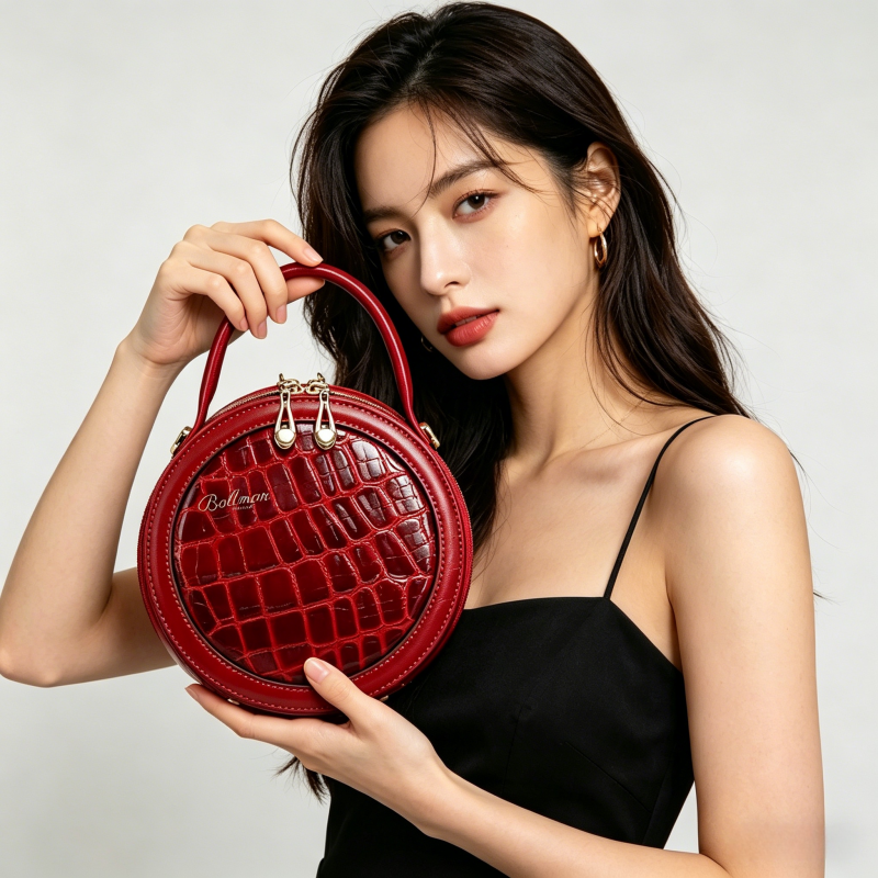 9001 Round Box Handbag Crocodile Patent Leather For Party Daily Occasions Wholesale OEM ODM
